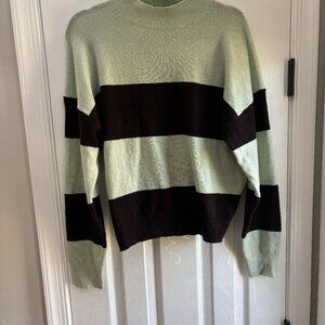 Ann Taylor Crew neck striped sweater, black and mint green, size M.
